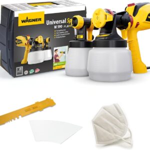 WAGNER Farbsprühsystem W 590 FLEXiO für Wand- und Latexfarben, Lacke & Lasuren im Innen- & Außenbereich, 15 m²-6 min, Behälter 1300 ml/800 ml, 630 W