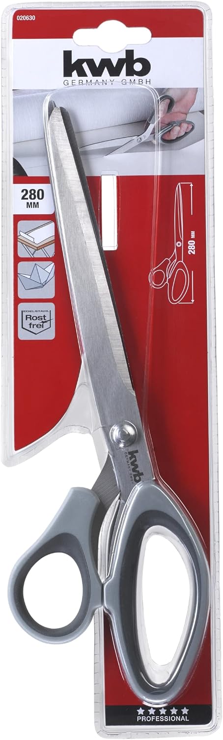 kwb Tapezier-Schere aus Edelstahl - Abgewinkelt, 280 mm Gesamtlänge, 130 mm Schnittlänge - Stabil, extra scharf - Für präzise Schneidergebnisse bei Tapezier- und Renovierungsarbeiten – Bild 5