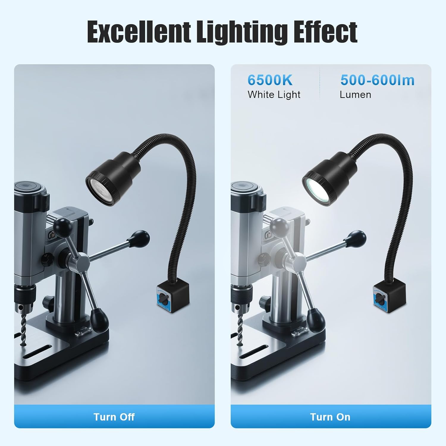 Maschinenlampe mit Magnetfuß LED CNC Lampe 5W 500-600lm Flexibler Schwanenhals Arm 110-220V Arbeitsleuchte IP50 Wassergeschützt für Drehmaschine Fräsmaschine Bohrmaschine Werkbank Nähmaschine – Bild 3