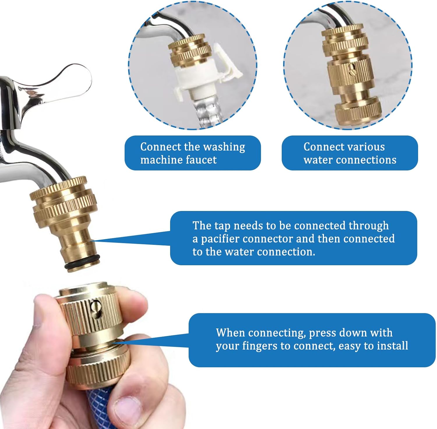 4 Stück Messing Schlauchanschluss 1/2 Zoll und 3/4 Zoll 2-in-1 Anschluss Gartenschlauch Anschluss Adapter Wasserhahn und Garten Schlauch Schlauchverbinder – Bild 3