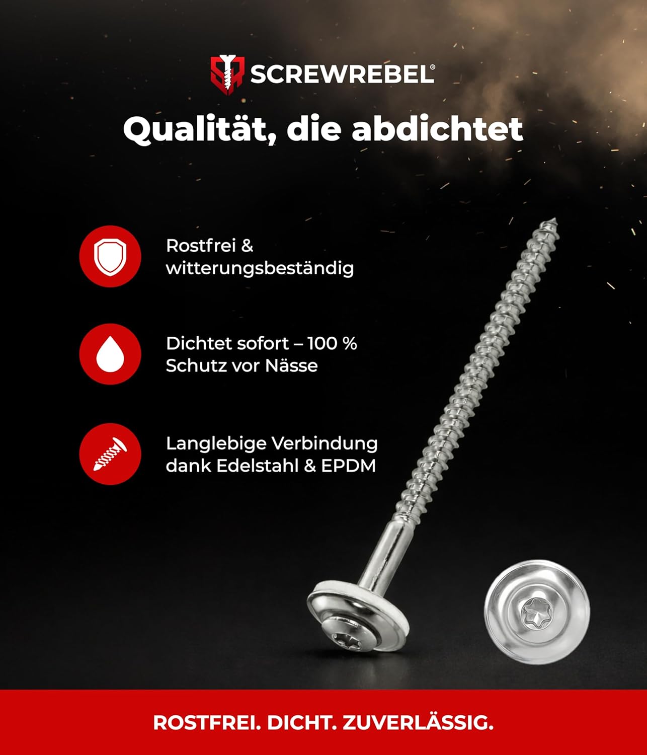 25 Stück SCREW REBEL Spenglerschrauben 4,5 x 150 mm - Edelstahl A2, Inox mit EPDM-Dichtscheibe Ø15mm TX 20 – Bild 2