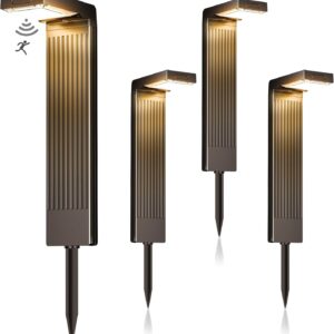 Solarleuchten für Außen 4 Stück, 400LM Garten Solarleuchten mit Bewegungsmelder, 2-Phasen-Farbwechsel (3000K/6500K) LED, IP65 wasserdicht für Hof, Einfahrt & Wege