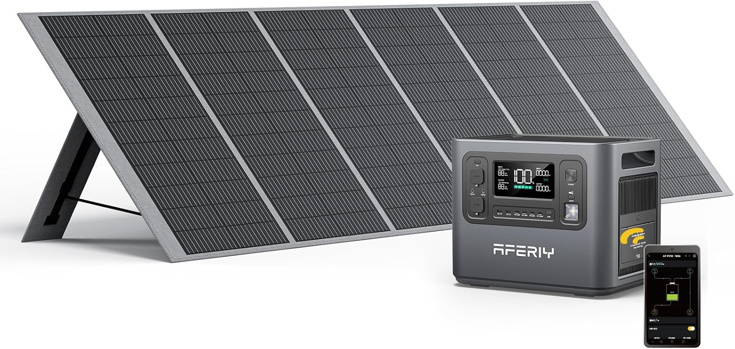AFERIY Solar Generator 2400W mit 400W Solarmodule, 2048Wh Tragbare Powerstation (4800W Peak), LiFePO4 Batterie, 220V-240V, Faltbar Solarpanel mit USB, IP65, für Outdoor Camping, Reise, Stromausfälle