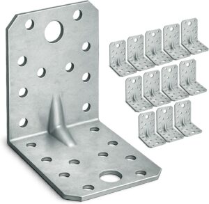 12 x Winkelverbinder mit Sicke (70 x 70 x 55 x 2.5) Lochwinkel Bauwinkel Holzverbinder Schwerlast Verbinder Winkel, Silber Verzinkt