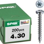 SPAX Universalschraube, 4,0 x 30 mm, 200 Stück, T-STAR plus, Halbrundkopf, Vollgewinde, 4CUT, WIROX A9J, blank verzinkt, 0201010400303