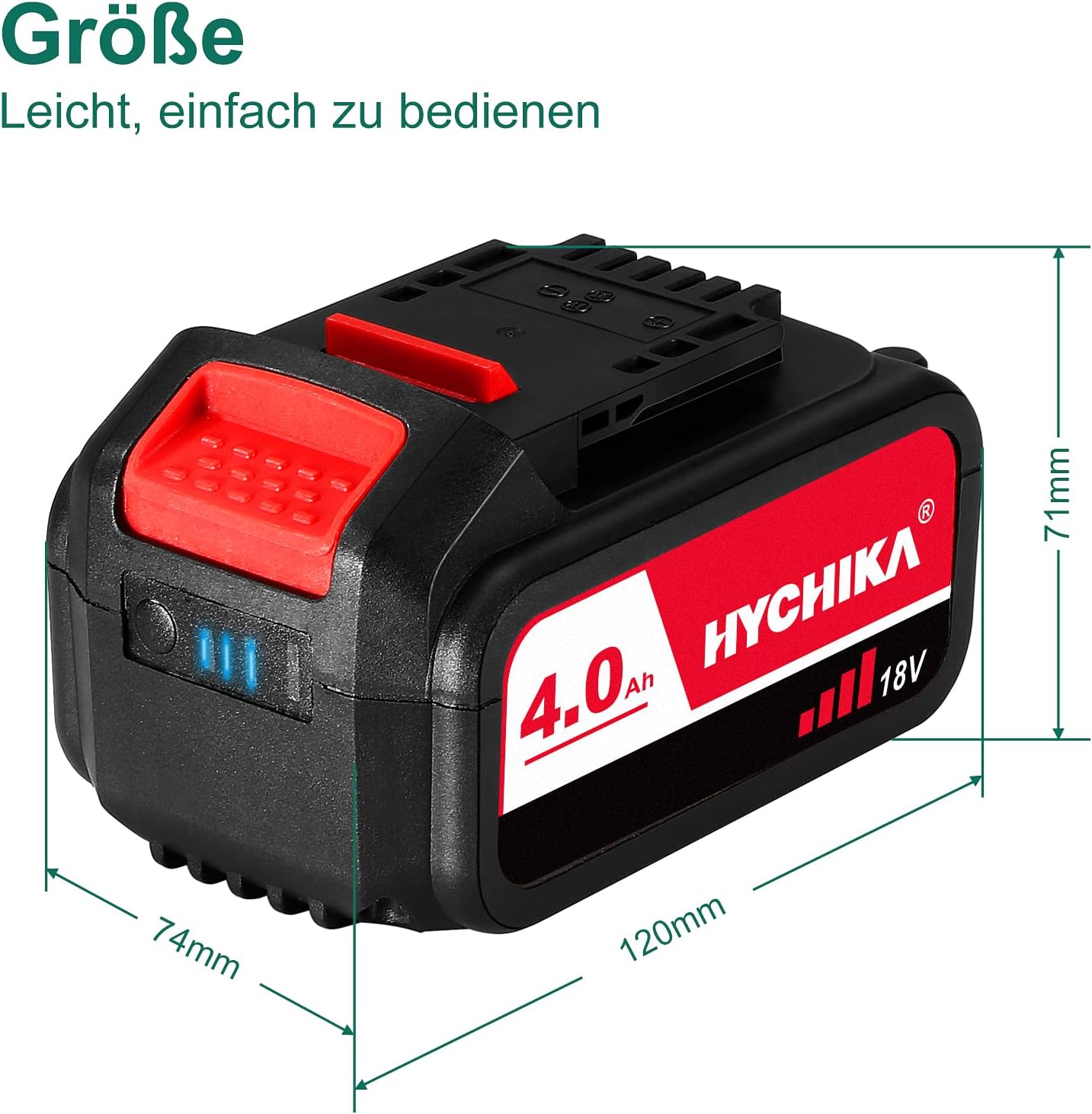HYCHIKA Akku 4000mAh 18V, Lithium Batterie für HYCHIKA 18V Werkzeuge, Säbelsäge, Akku Schlagschrauber und Bürstenloser Akkuschrauber, NICHT für 18V Akkuschrauber DD-18BC – Bild 4