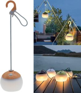 LED Campinglampe, 320 Lumen, 3 Lichtmodi, 2 Farben, 4000mAh Notstrombank, IPX5 Wasserdichte Camping Laternen USB C Wiederaufladbare LED Campinglampe für Camping, Wandern, Notfall (Holzmaserung)