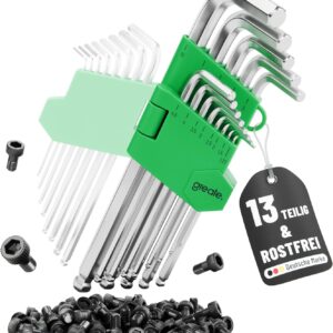 greate Innensechskantschlüssel Set mit Kugelkopf 13 teilig - 1,27 bis 10 mm Sechskantschlüssel Set aus CRV Stahl mit stabilem Klapphalter
