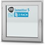 5 Classic Kunststoff-Fenster, Uw-Wert 1,3, BxH: 90x90cm / 900x900mm, DIN links (Griff rechts), mit 2-fach Wärme-Isolier-Verglasung, Winkhaus Sicherheitssystem & Rehau Profil
