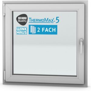 5 Classic Kunststoff-Fenster, Uw-Wert 1,3, BxH: 90x90cm / 900x900mm, DIN links (Griff rechts), mit 2-fach Wärme-Isolier-Verglasung, Winkhaus Sicherheitssystem & Rehau Profil