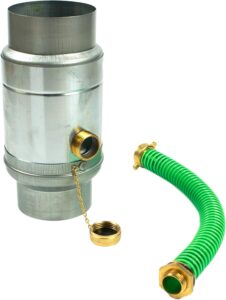 Zink Regenwassersammler 100 mm mit Schlauch- und Fassanschluss für das Fallrohr, Titanzink Regensammler 85% Wasser-Ertrag dank doppelwandigem Aufbau, Wassersammler für Regentonnen