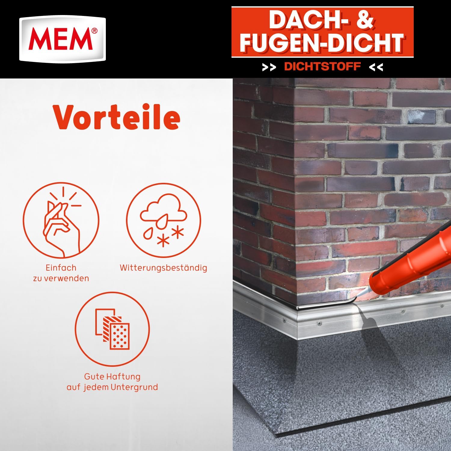 MEM Dach- und Fugendicht, Lösemittelfreie Bitumenmasse, Sehr gute Haftung auf vielen Untergründen, Schwarz, 300 g – Bild 4