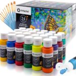 Artecho Acrylfarben Set 24 x 59ml mit 10-teiligem Pinsel, Acrylfarben Wasserfest und Lichtecht, Ungiftig, Acrylic Paint Set, Ideal für Leinwand, Papier und Stoffe, Geeignet für Anfänger und Profis