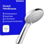 Duravit Universal Duschkopf, Duschbrause mit 3 Strahlarten (Rain, Intense, Soft), Handbrause rund (Ø 110 mm), Brausekopf mit wassersparender MinusFlow-Funktion, reinigungsfreundlich, UV0650017010