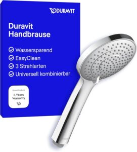 Duravit Universal Duschkopf, Duschbrause mit 3 Strahlarten (Rain, Intense, Soft), Handbrause rund (Ø 110 mm), Brausekopf mit wassersparender MinusFlow-Funktion, reinigungsfreundlich, UV0650017010