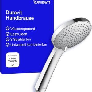 Duravit Universal Duschkopf, Duschbrause mit 3 Strahlarten (Rain, Intense, Soft), Handbrause rund (Ø 110 mm), Brausekopf mit wassersparender MinusFlow-Funktion, reinigungsfreundlich, UV0650017010