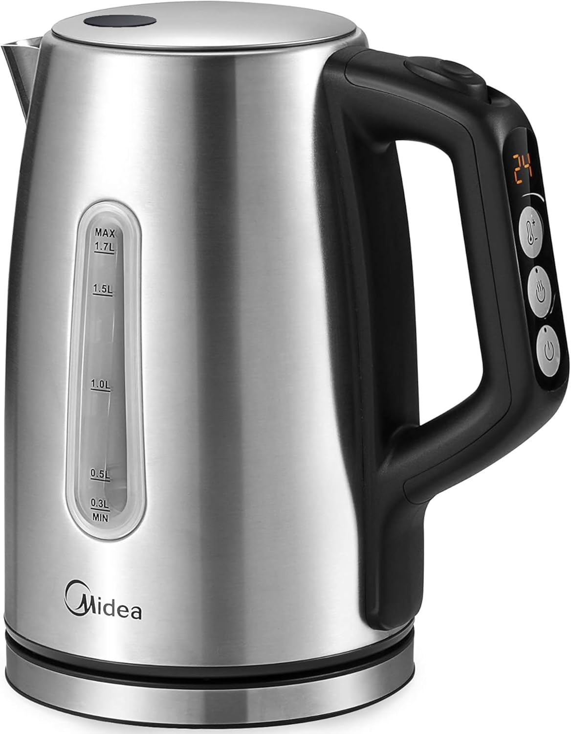 Midea Wasserkocher mit Temperatureinstellung (40-60-70-80-90-100°C), Edelstahl Wasserkocher 1,7 Liter, 2200W Kettle mit Wasserstandsanzeige, Warmhaltefunktion, Trockengehschutz, Doppelwand, BPA frei