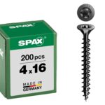 Spax Universalschraube, Senkkopf, schwarz, T-STAR plus, Vollgewinde (4x16 mm 200 Stück)