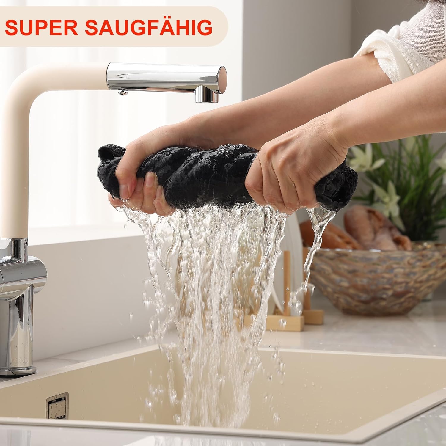 Moosfor Geschirrtücher 100% Baumwolle, 6er Set 30 x 30 cm, Weiche Geschirrhandtücher Küchenhandtücher Saugfähig Küchentücher Dicke Premium Geschirrtuch Spüllappen Putzlappen, Dunkelgrau – Bild 4