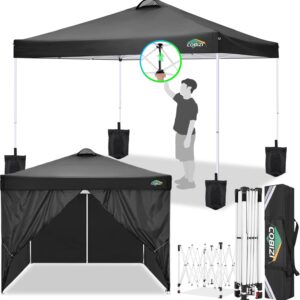 COBIZI faltpavillon 3x3,pavillon 3x3 wasserdicht stabil Winterfest,mit 4 Seitenteilen,4 Sandsäcke und Entlüftung,UV Schutz 50+,pop up pavillons faltbar partyzelt 3x3m für Outdoor Garten(Schwarz