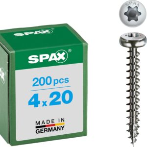 SPAX Universalschraube aus Edelstahl rostfrei A2, 4,0 x 20 mm, 200 Stück, T-STAR plus, Halbrundkopf, Vollgewinde, 4CUT, 0207000400203