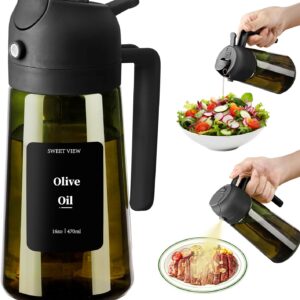 Olivenölspender und Ölsprüher – 470 ml Glas, lichtdichter Ölausgießer für Küche, Luftfritteuse, Kochen, Salat und BBQ