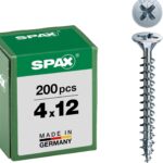 SPAX Universalschraube, 4,0 x 12 mm, 200 Stück, Kreuzschlitz Z2, Senkkopf, Vollgewinde, 4CUT, WIROX A3J, 1081010400123