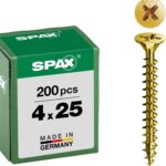 SPAX Universalschraube, 4,0 x 25 mm, 200 Stück, Kreuzschlitz Z2, Senkkopf, Vollgewinde, 4CUT, YELLOX A2L, gelb verzinkt, 1081020400253