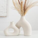 CEMABT Beige Keramikvase 2er-Set Doppelberg vasen für Moderne Boho Nordic Minimalismus-Stil Dekoration -vasen für Wohnzimmer, Hochzeit, Abendessen Tisch, Party, Büro und Schlafzimmer