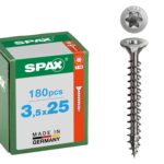 SPAX Edelstahlschraube 3,5 x 25 mm, 180 Stück - Vollgewinde, Senkkopf, T-STAR plus T15, 4CUT, rostfreier Edelstahl A2-8000000287107
