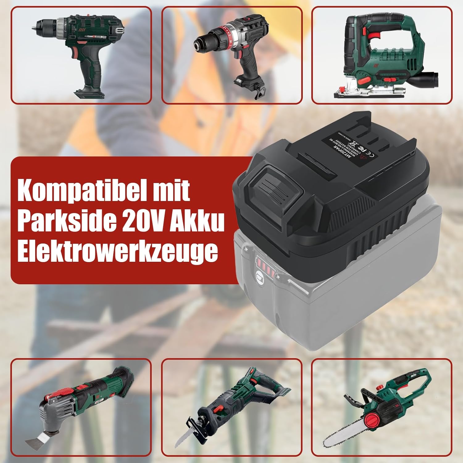 MT20PAR Akkuadapter für Makita auf Parkside, Konverter für Makita 18V Lithium-Akku auf für Parkside 20V XTeam Elektrowerkzeuge PAP20A1 B1 B3(Keine Batterie) – Bild 4