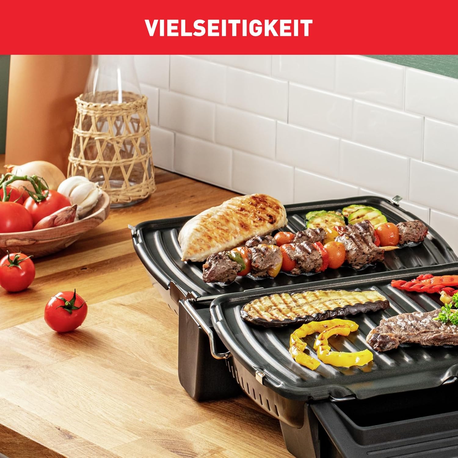 Tefal 3in1 Kontaktgrill, mit Überback-Funktion, doppelte Grillfläche wenn aufgeklappt als Tischgrill/BBQ, Sandwich, Steak, Panini, regelbarer Thermostat, antihaftbeschichtet, Grau, GC3060 – Bild 4