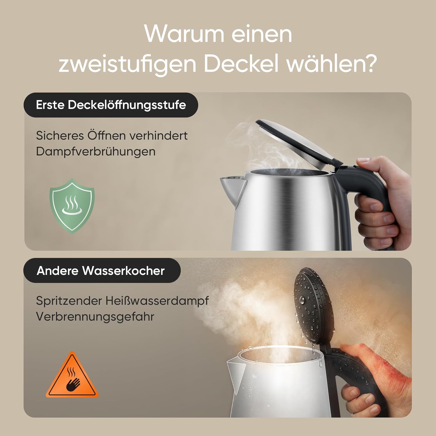 COSORI Wasserkocher Edelstahl, BPA frei, 1,7 L, Strix-Technologie, kocht in 3 Minuten, 2200W, Große Öffnung, Trockengehschutz, 360° drehbarer Sockel, Silber-schwarz 2 COSORI Wasserkocher Edelstahl, BPA frei, 1,7 L, Strix-Technologie, kocht in 3 Minuten, 2200W, Große Öffnung, Trockengehschutz, 360° drehbarer Sockel, Silber-schwarz – Bild 2