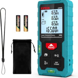 Laser Entfernungsmesser Hohe Genauigkeit, 50 m, Kiprim LD50E, Laser-Maßband, Compaktes Laser-Messgerät mit Größerem Hintergrundbeleuchtetem LCD-Display, ft/m/in-Umschaltung, Wasserwaage