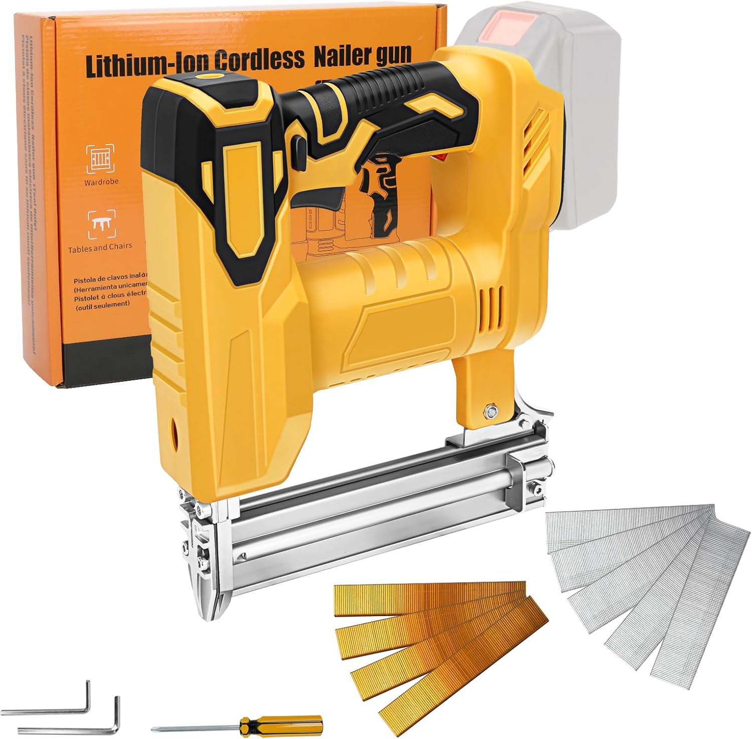 Akku Tacker Nagelpistole für Dewalt 18V 20V Max Batterien (Ohne Akku), 2-in-1 Elektrotacker Elektronagler mit 500 Gerade Nägel und 500 U-förmige Nägel, für Holz/Stoff/Teppich