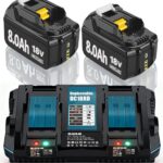 Hohe Kapazität 2X 18V 8.0Ah Ersatzakku für makita + Dual Port 6A Ladegerät für DC18RD Kompatibel für BL1860B BL1850B BL1840B BL1835 194205-L1845 BL1890 BL1430 BL1835 194205 with LED Werkzeugakku.