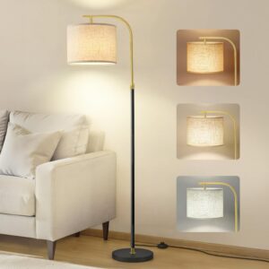 VASAGLE Stehleuchte, Bogenlampe, Stehlampe, höhenverstellbare Leselampe, 150-175 cm hoch, modern, mit Fußtaster, Lampenschirm aus Stoff, E27 Fassung, Mattschwarz LFL006BD02