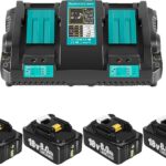 4 X 8.0Ah 18Volt Akkus Ersatzakku für Makita Akku 18V mit Ladegerät DC18RD - Kompatibel mit Makita 18V Akku BL1860 BL1840 BL1830 BL1835 BL1845 194204-5 LXT-400 mit LED Anzeige