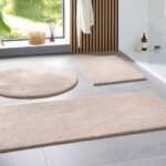 Taracarpet Badematte Uni Boho rutschfest, waschbar, Badezimmer-Teppich, Bad-Vorleger, WC Deko, Duschvorleger für Dusche und Badewannen weich und als Set kombinierbar New Beige 050x080 cm