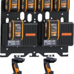 Upgrade 3-in-1 Wandhalterung für Worx Ladegerät, Akkus und Akku-Bohrmaschine - Metall-Akkuhalter für 4 Stück 20-V-Akkus, 2 WA3867/WA3880 Ladegeräte, 1 WA3883 Doppelladegerät