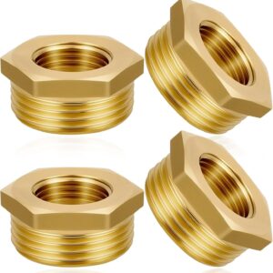 Flintronic 4 Stück Messing Reduzierstück 1/2 auf 1/4 Zoll, Ø 20mm Außengewinde auf Ø 15mm Innengewinde, AG/IG Reduzierung mit Sechskant für Industrie, Gewerbe, Garten und Haushalt