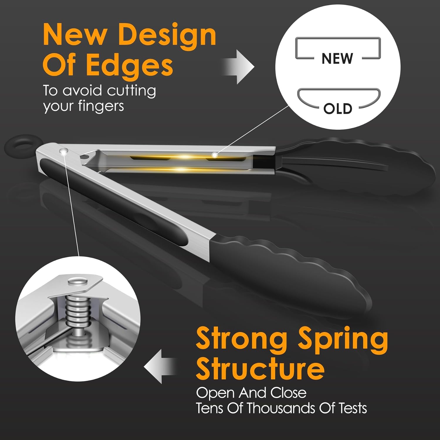 HOTEC Premium-Küchenzange aus Edelstahl, mit Verriegelung, Kochzange mit Silikonspitze, 2er-Set, 22,9 cm und 30,5 cm lange Zangen – Bild 4