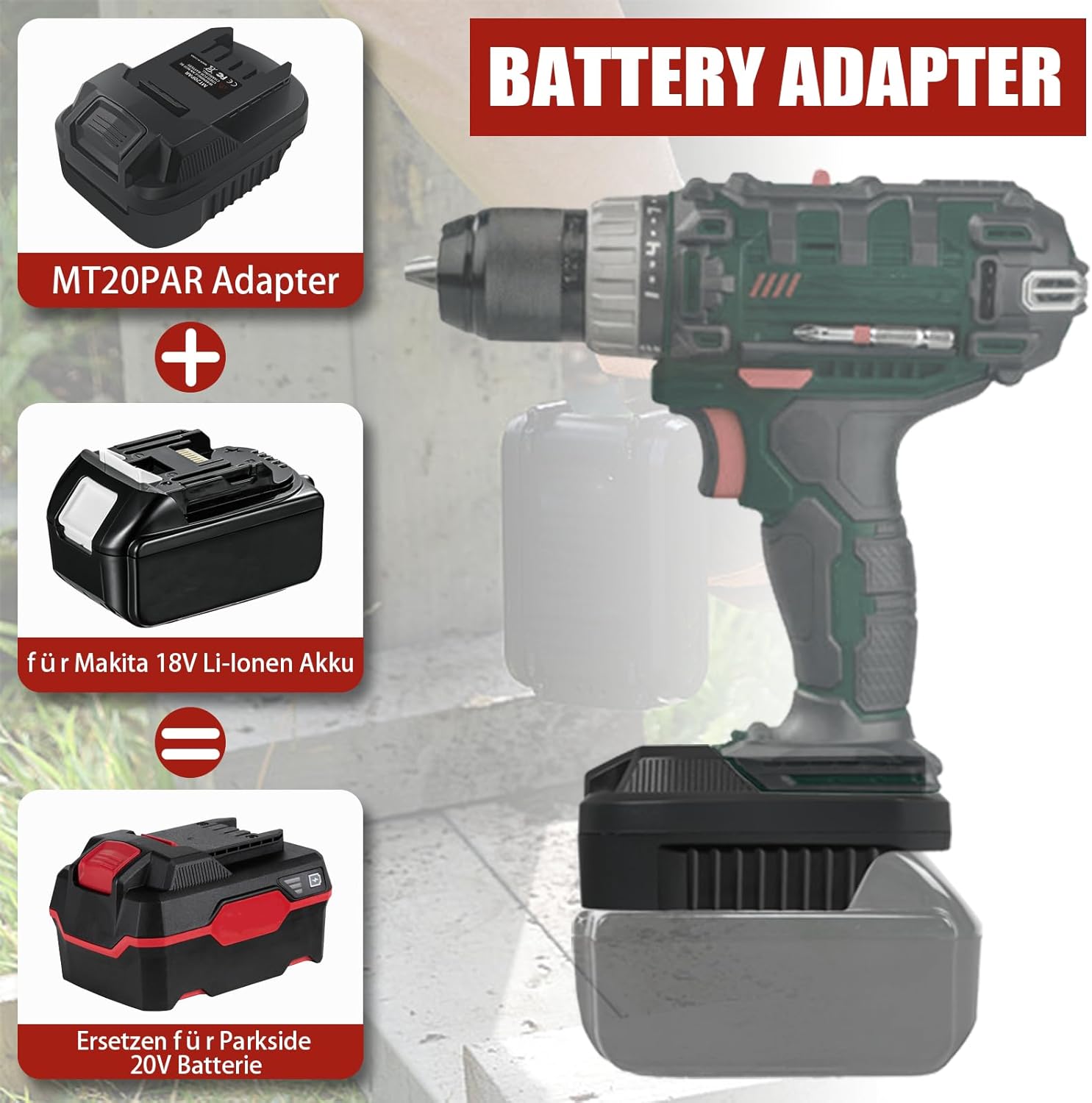 MT20PAR Akkuadapter für Makita auf Parkside, Konverter für Makita 18V Lithium-Akku auf für Parkside 20V XTeam Elektrowerkzeuge PAP20A1 B1 B3(Keine Batterie) – Bild 2