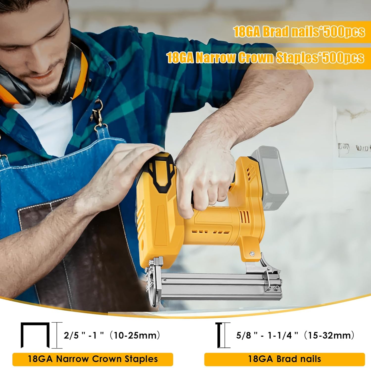 Akku Tacker Nagelpistole für Dewalt 18V 20V Max Batterien (Ohne Akku), 2-in-1 Elektrotacker Elektronagler mit 500 Gerade Nägel und 500 U-förmige Nägel, für Holz/Stoff/Teppich – Bild 3