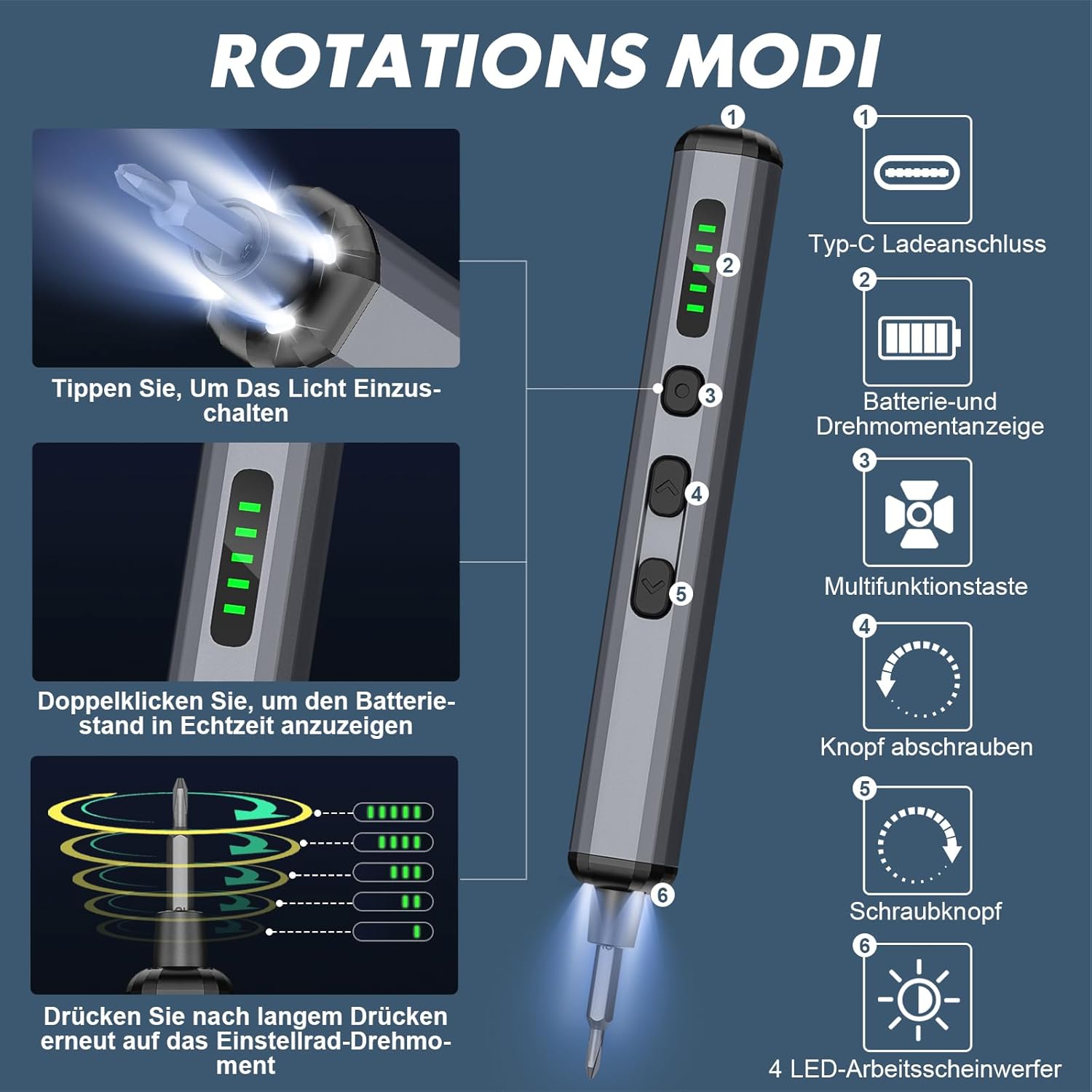 Mini Elektrisch Schraubendreher Set - 72 in 1 Präzisions Electric Screwdriver - Akku Schraubendreher mit 5 Gänge Magnetish Elektro Schraubendreher für Brillen, Uhrm, Handy, Laptop Reparatur – Bild 5