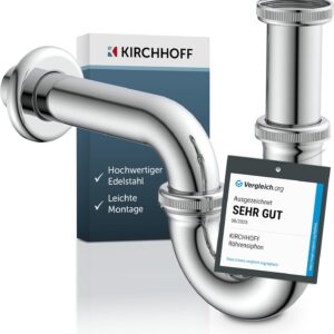KIRCHHOFF Siphon Waschbecken, Siphon aus hochwertigem Edelstahl, Ablaufgarnitur Waschbecken und Waschtisch, Geruchsverschluss, Syphon Waschbecken, Ablaufgarnitur für das Bad, Chrom