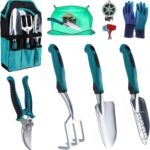 Gartenwerkzeug Set，9 Stück Garten Hand Werkzeuge，Praktische Aufbewahrungstasche und Anti-Rutsch-Griff， ideale Gartengeschenke für Frauen und Männer