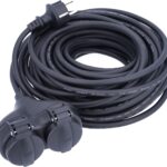 as - Schwabe Gummi-Verlängerungsleitung, 10 m H05RR-F 3G1,5 Kabel mit Schutzkontaktstecker und 2-Fach Schutzkontaktkupplung inkl. Schutzkappe, Verlängerungskabel 230V, 16A, IP44, Schwarz, 60661