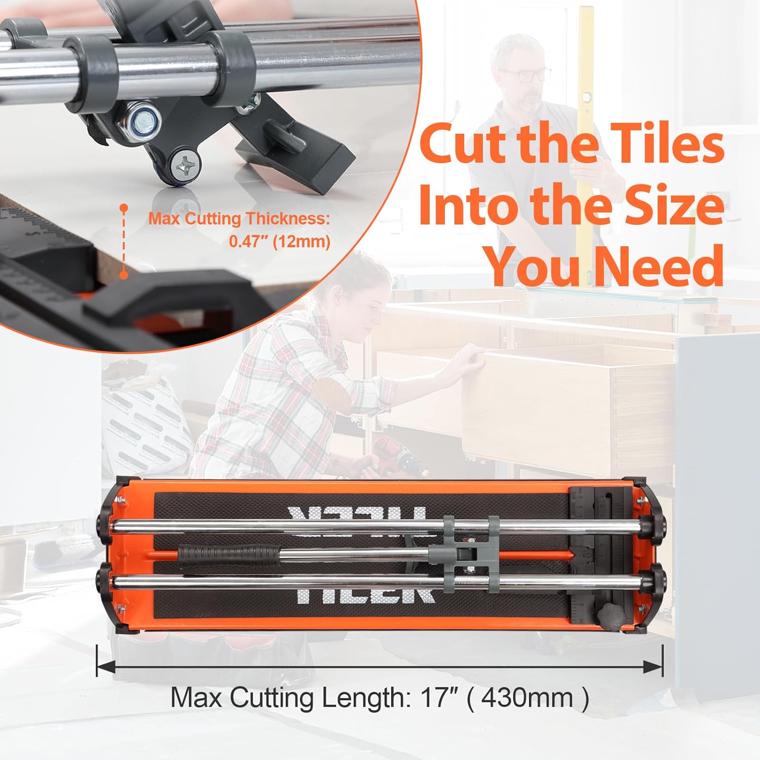 TILER 430mm Fliesenschneider Manuell, Profi Fliesenschneidgerät mit Hartmetall-Schneidrad, Präziser für Keramik & Porzellan – Bild 2