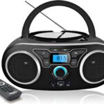 Tragbares CD Radio (CD-Player, Boomboxen, UKW Radio, USB, Batterie/Netzbetrieb, Kopfhöreranschluss, AUX-In, 2x2 W),CD Spieler für Hause oder draußen